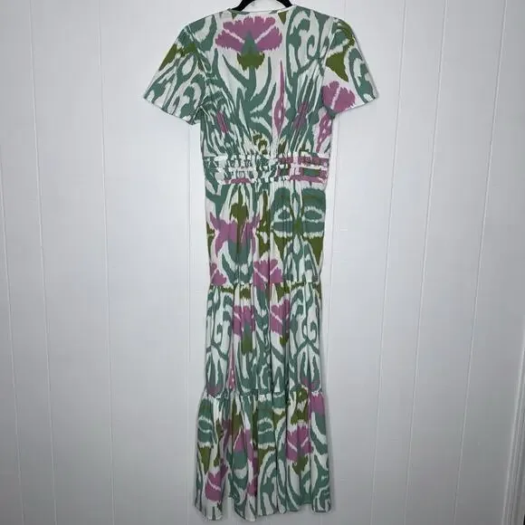 Sheridan French Women’s Eloise Maxi Dress Tulip Okay Print Teal Pink Size Small - Picture 3 of 10